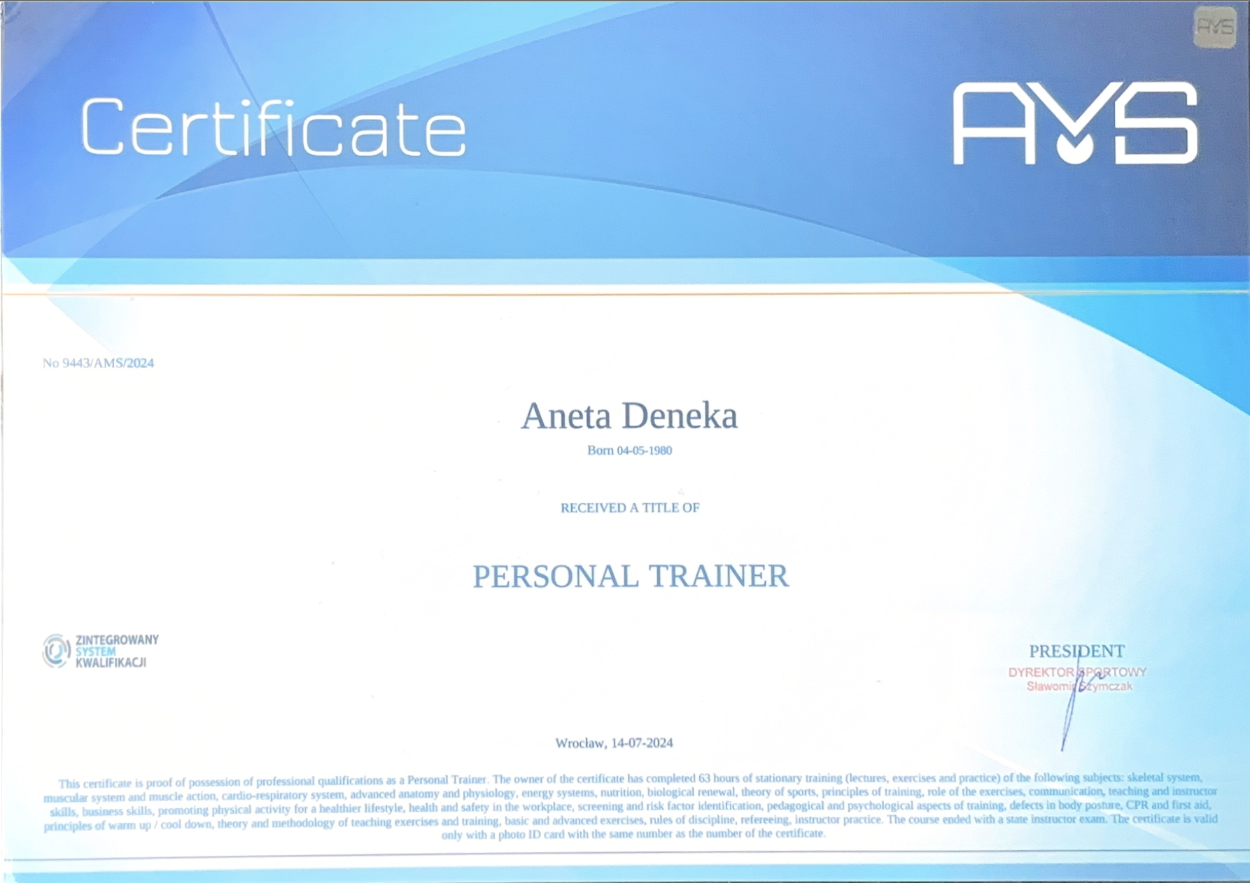 Personal trainer Aneta
