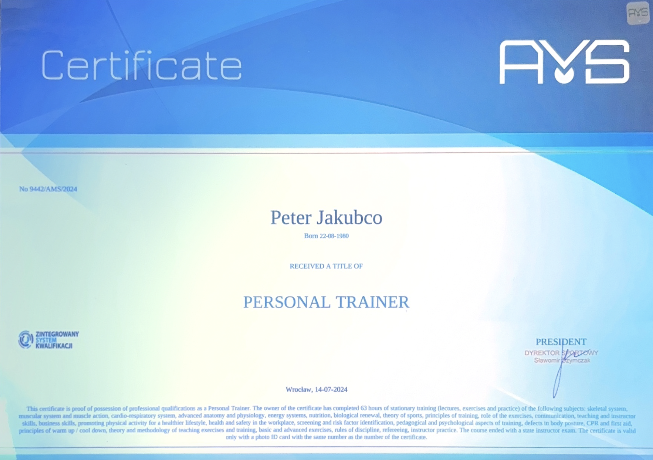 Certificate advanced level